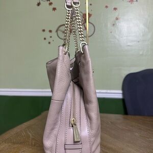 Michael Kors Tan pebbled leather divided doubled handled satchel